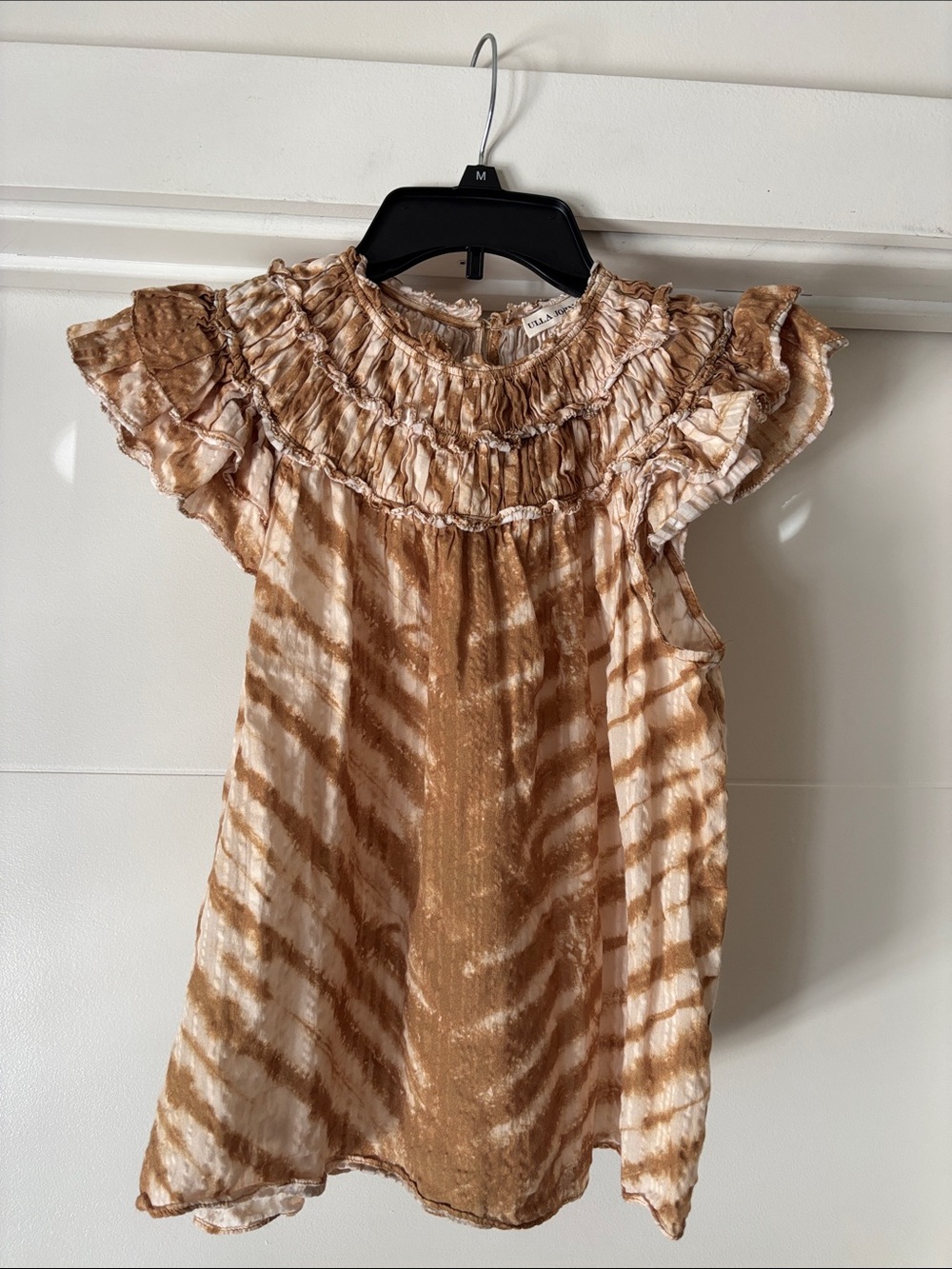 Ulla Johnson Ruffled Tie-Dye Sleeveless Top in Tan & Cream sz2